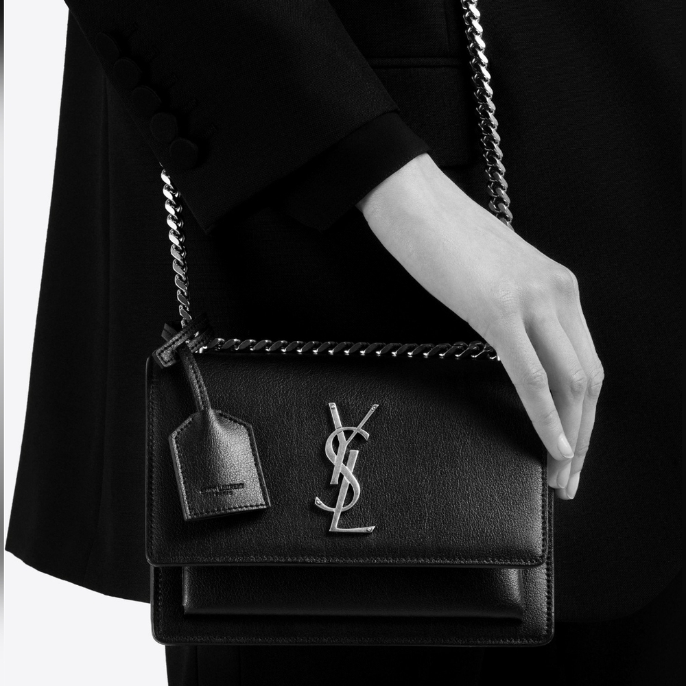 Brand New!!! YSL Saint Laurent Sunset Medium YSL Crossbody Bag in Black Leather - Picture 13 of 16